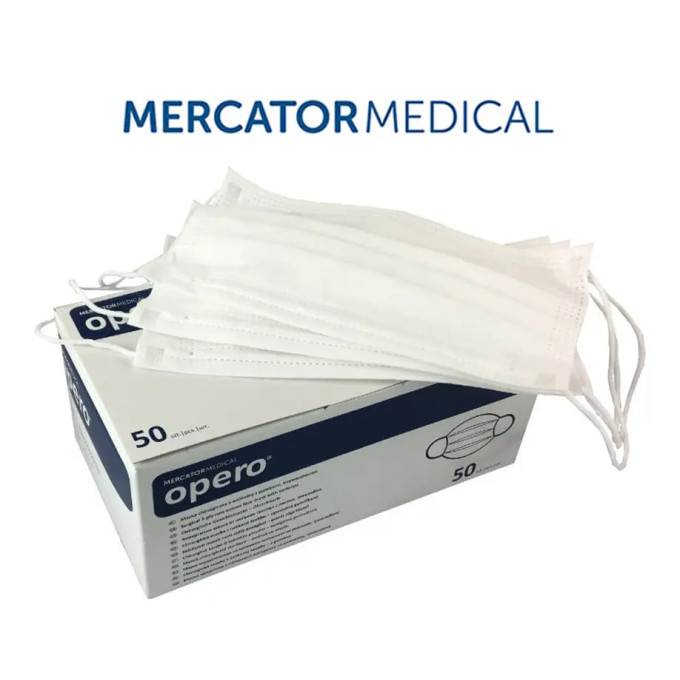 Маска медична Mercator Medical Opero на гумках тришарова 50 шт біла