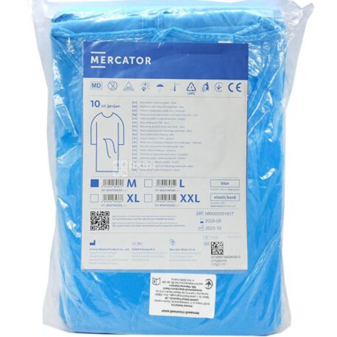 Халат гігієнічний нетканий на зав'язках Mercator блакитний розмір XL
